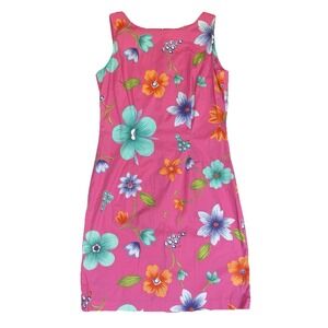 Vintage Y2K Evan‎ Picone Dress Womens Size 8 Pink Floral Hawaiian Tropical 90s
